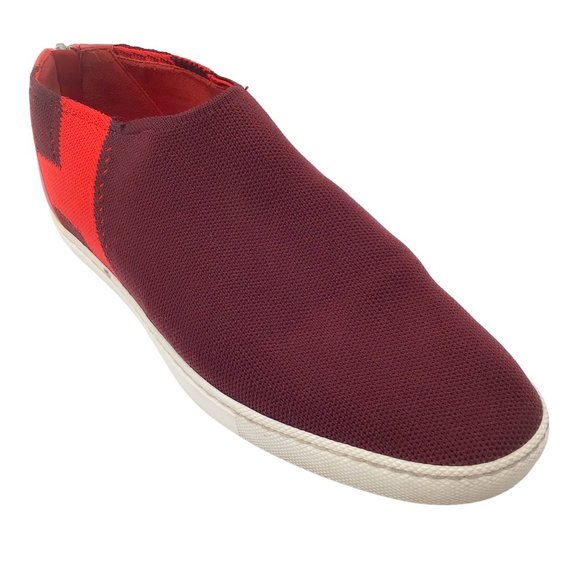 HERMES BURGUNDY / RED LEATHER TRIMMED KNIT SNEAKERS - Picture 1 of 7